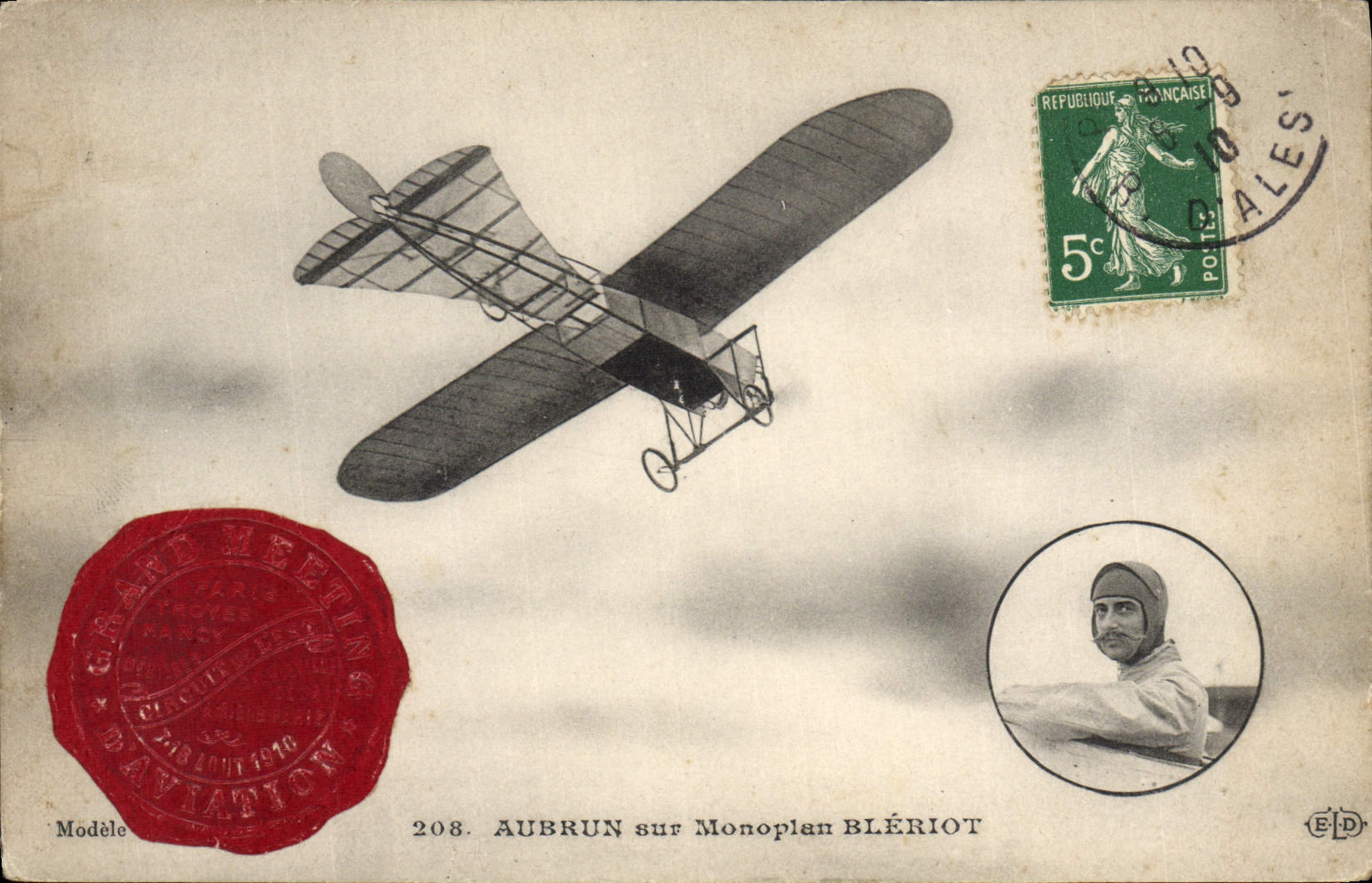 CPA Avion Aviation Aubrun sur monoplan Bleriot