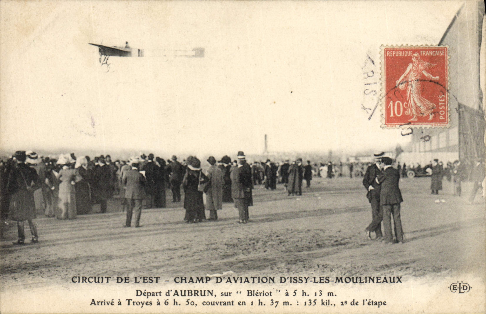 VINTAGE POSTCARD Plane Aviation Circuit of the East Airfield of Issy Moulineaux Departure of Aubrun on Bleriot