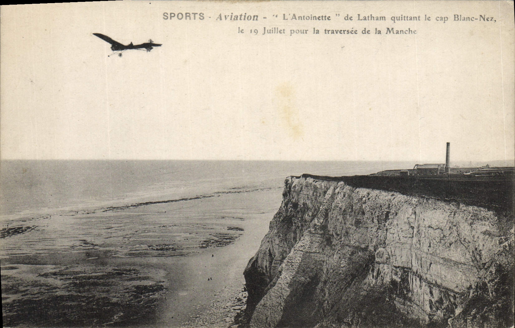 VINTAGE POSTCARD Plane Aviation the Antoinette de Latham leaving the White course Nose Crossed of the English Channel