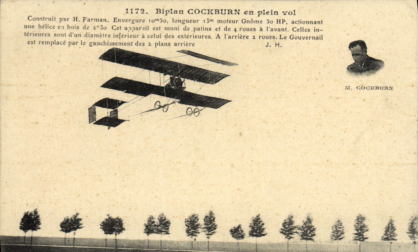 VINTAGE POSTCARD Plane Aviation Cockburn Biplane in full flight