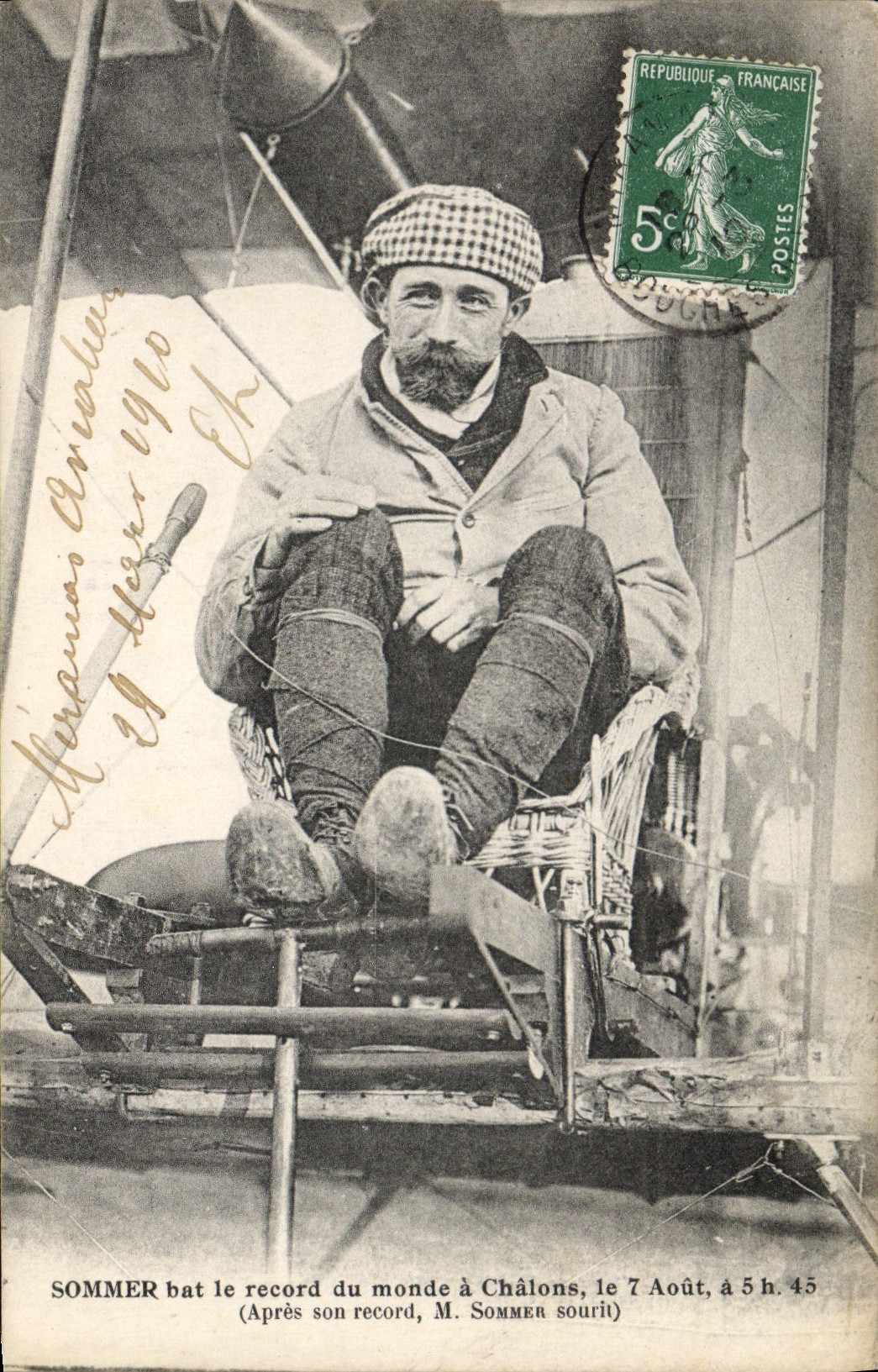 La aviación del plano de la POSTAL de la VENDIMIA para convocar a golpes los récores mundiales tiene Chalons