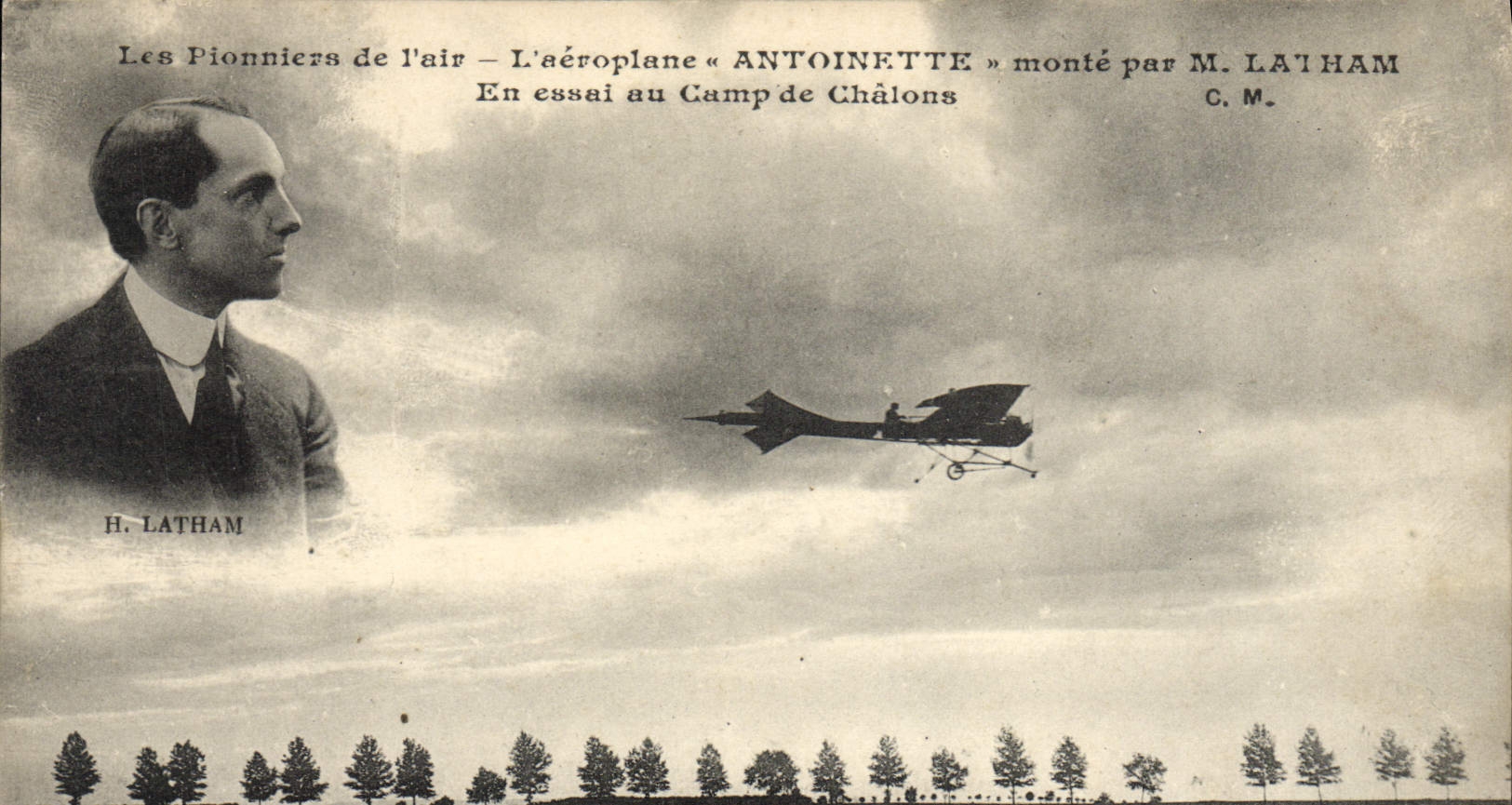 VINTAGE POSTCARD Avion Aviation the Antoinette airplane goes up by Mr. Latham Under test to the camp of Trawl-nets