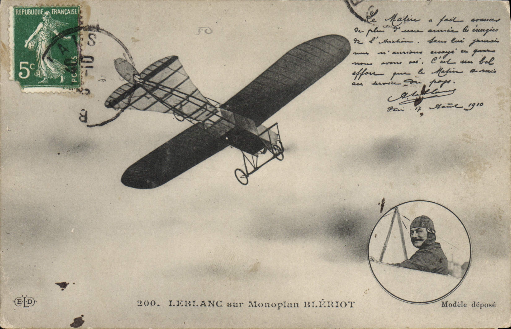 CPA Avion Aviation Leblanc sur monoplan Bleriot