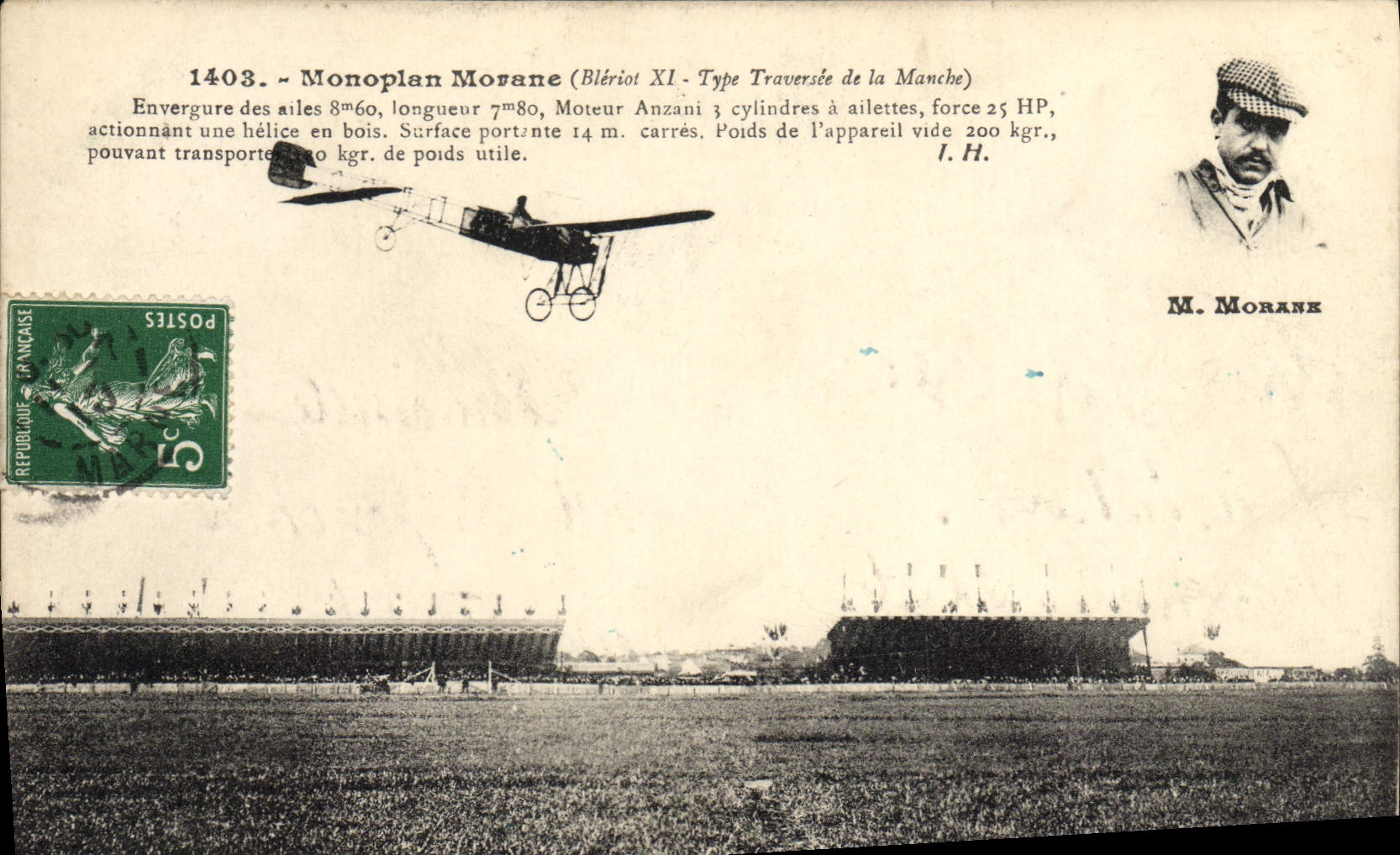 Tipo XY travesía de Morane Bleriot del monoplano de la aviación del plano de la POSTAL de la VENDIMIA del canal inglés
