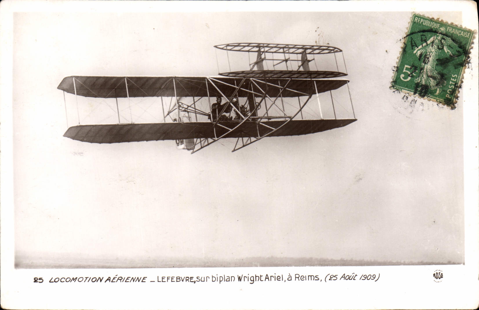 VINTAGE POSTCARD Avion Lefebvre Aviation on bipan Wright has Rheims August 25th, 1909