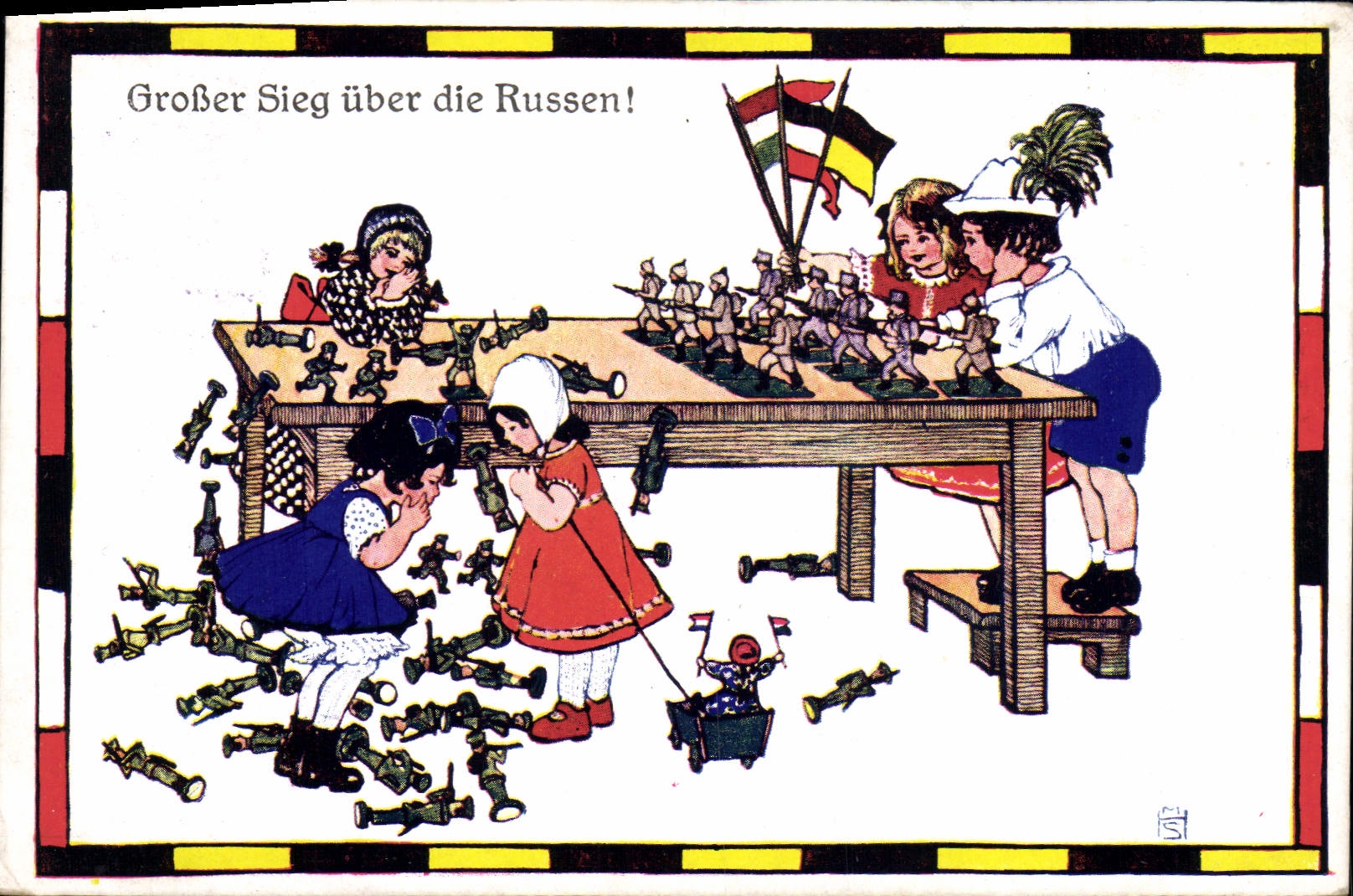 VINTAGE POSTCARD Illustrator Children Grosser Sieg uber die Russen Russia Russia Tin soldiers