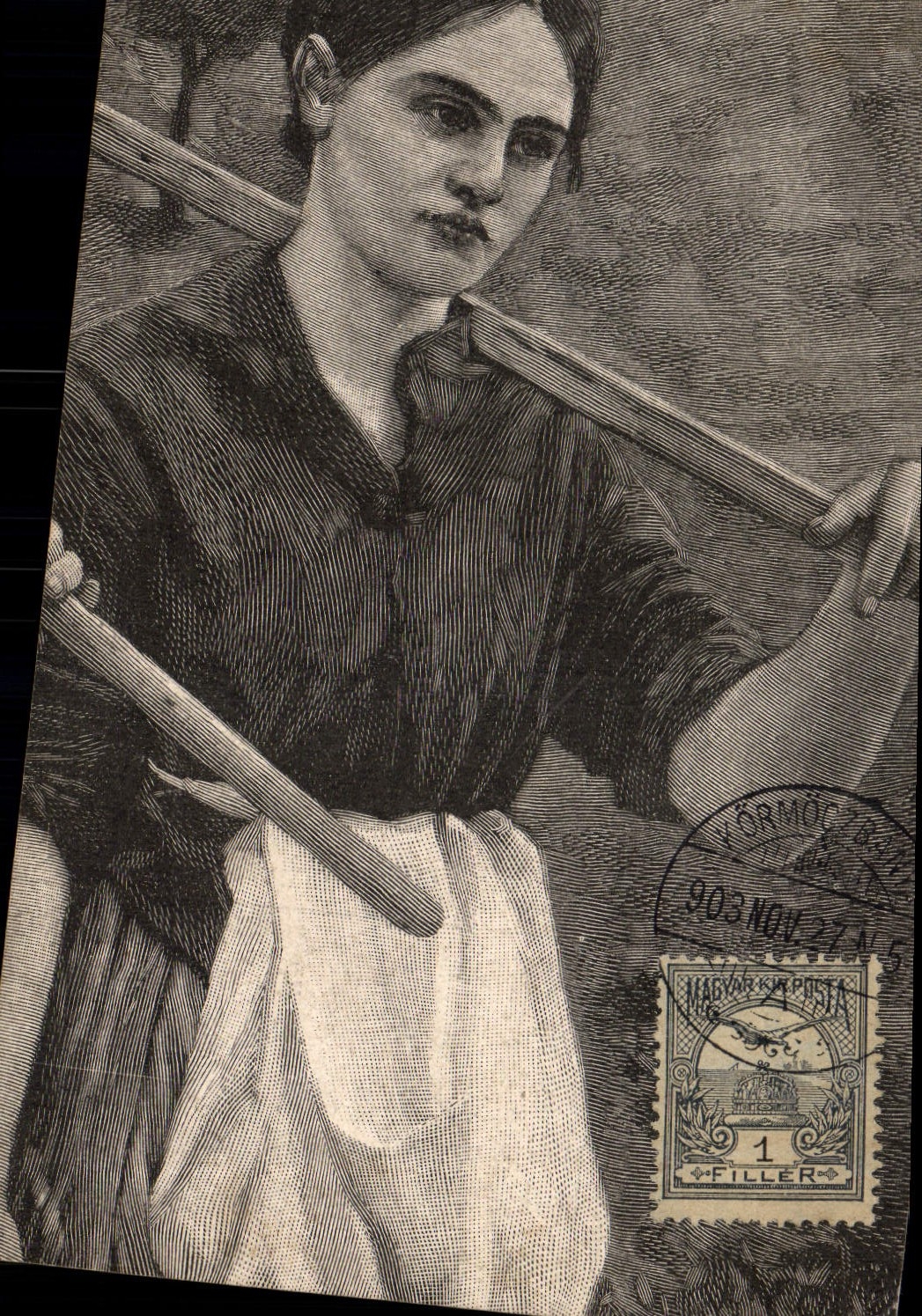 Folklore de Hungría de la mujer del ilustrador de la POSTAL de la VENDIMIA