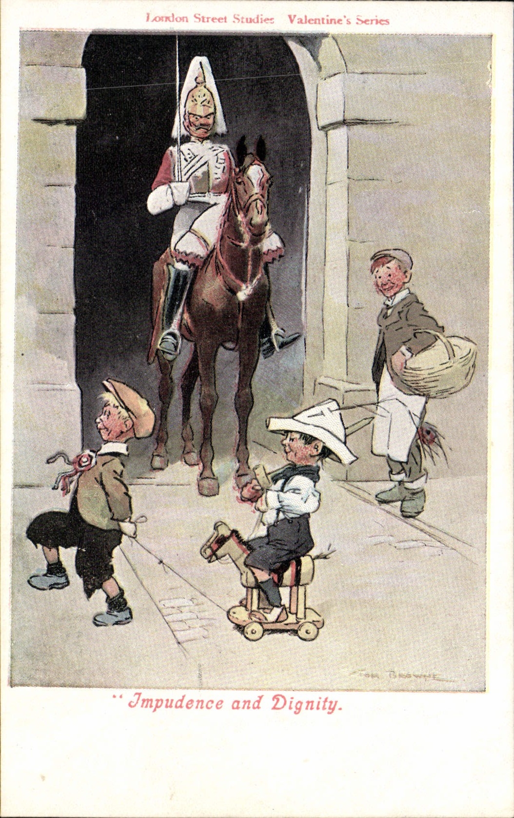 CPA Illustrateur Impudence and dignity Enfant Cheval Militaria 