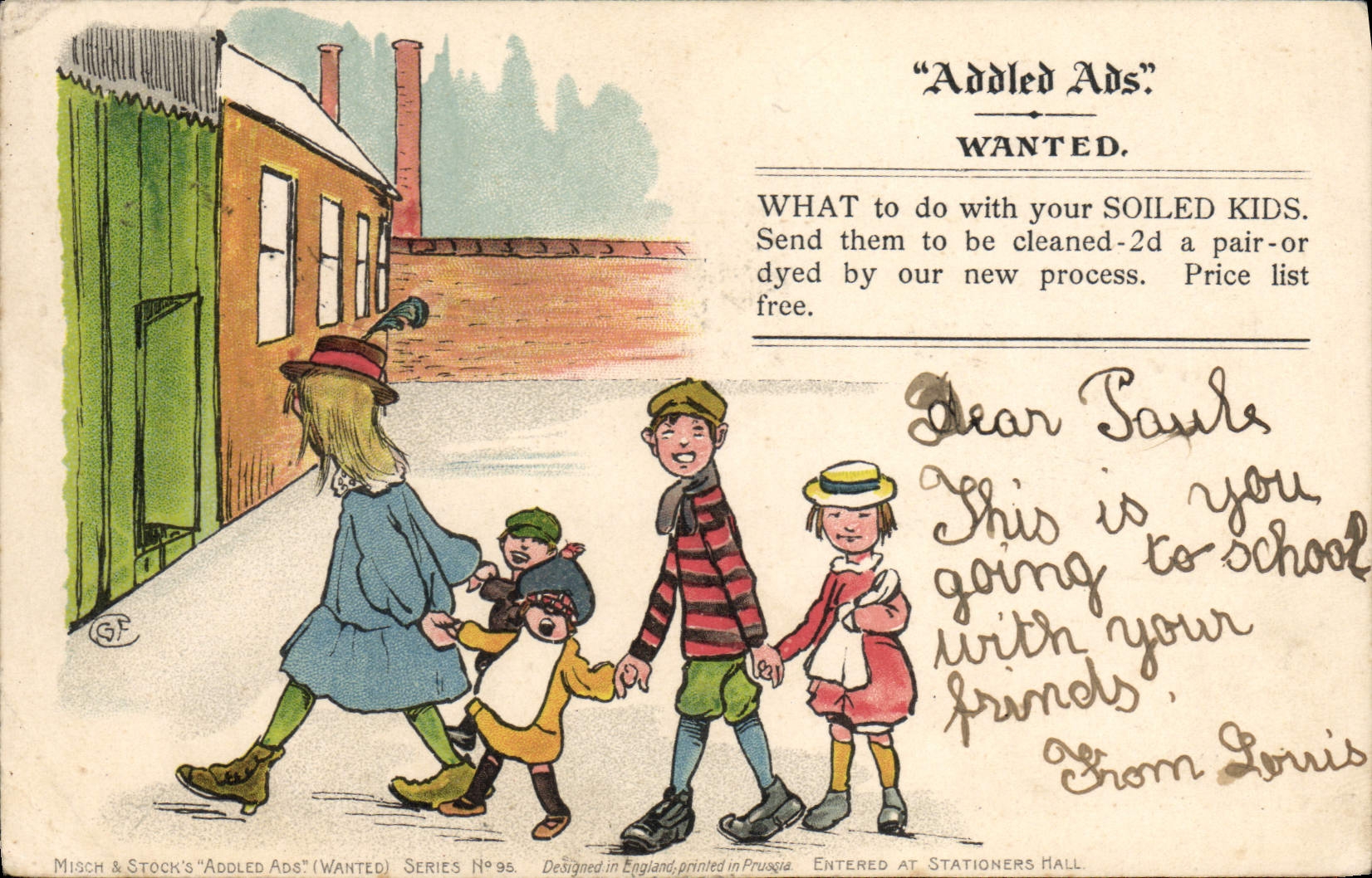 VINTAGE POSTCARD Illustrator Children Addled Ads