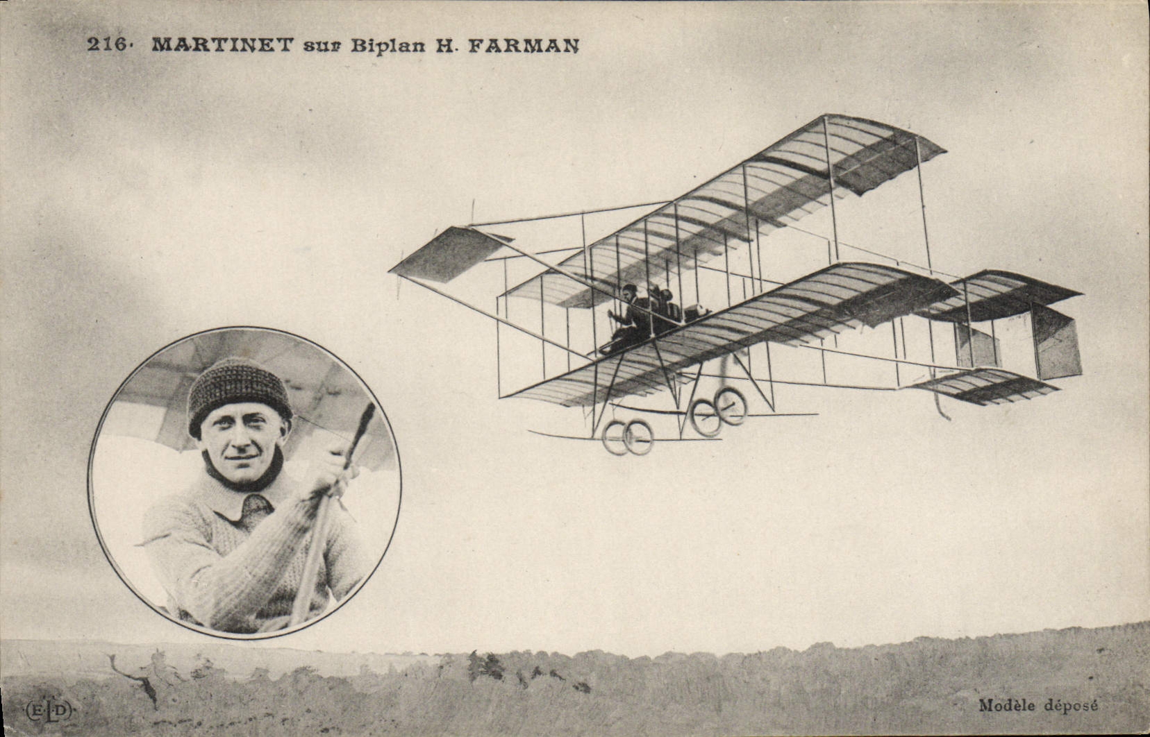 VINTAGE POSTCARD Plane Aviation Trip hammer on biplane H Farman