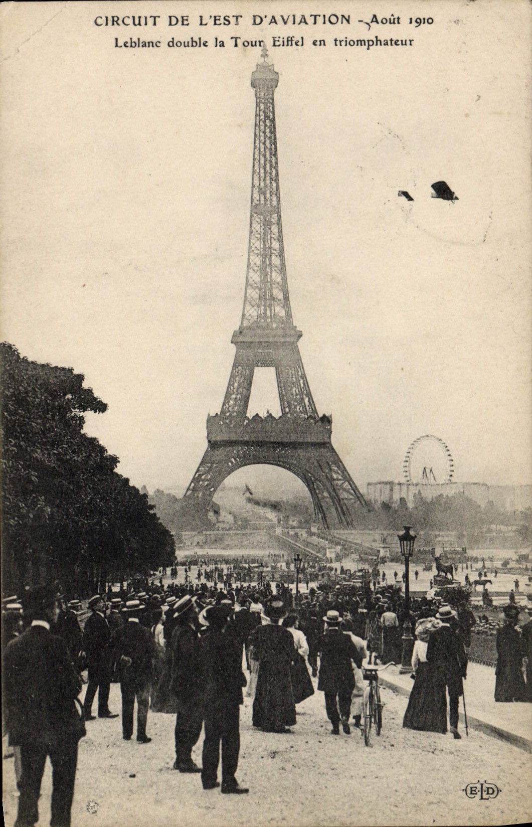 VINTAGE POSTCARD Avion Aviation Circuit of the East of Aviation Leblanc August 1910 doubles the Eiffel Tower as a triumphant victor
