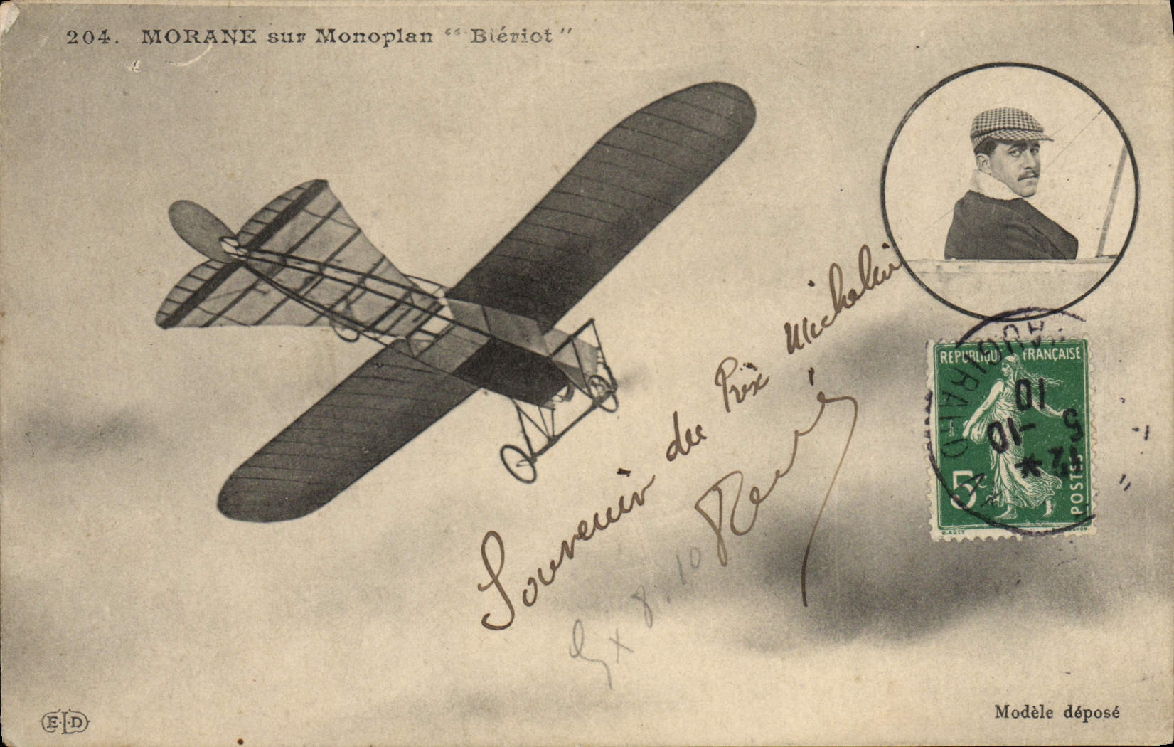 VINTAGE POSTCARD Plane Morane Aviation on Bleriot monoplane