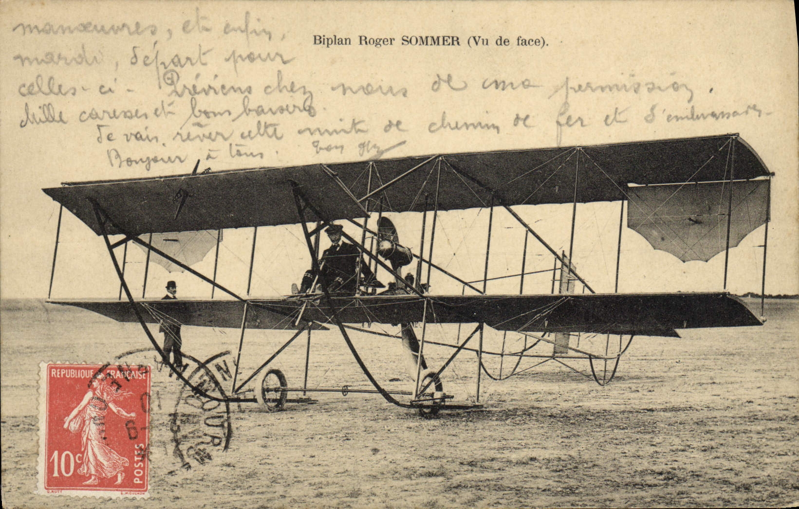 VINTAGE POSTCARD Plane Aviation Biplane To summon Seen of face