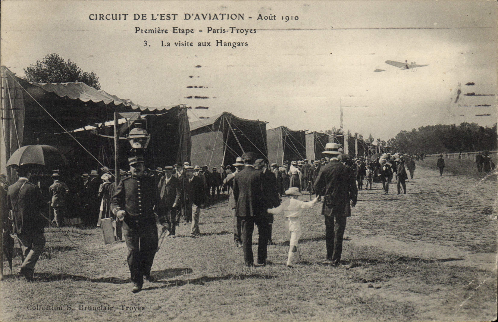 VINTAGE POSTCARD Plane Aviation Circuit of the east Aviation August 1910 First stage Paris Troyes the visit with the hangards