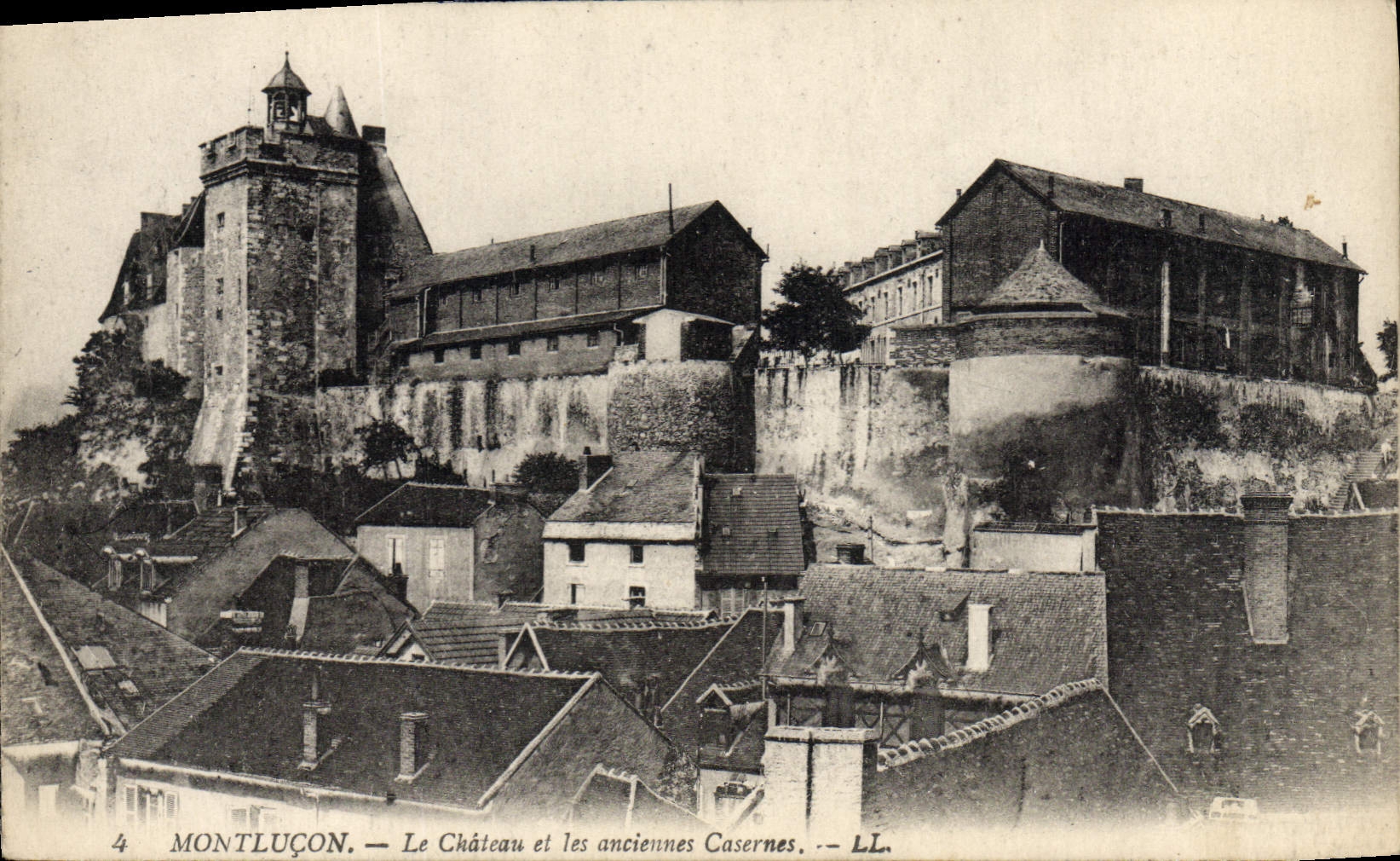 VINTAGE POSTCARD Montlucon the Castle and the old Militaria Barracks