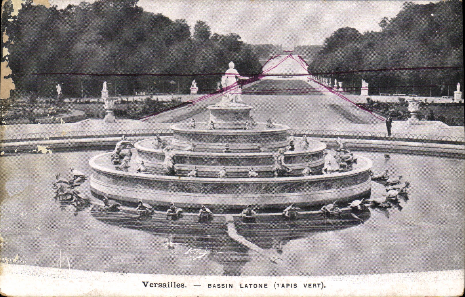 VINTAGE POSTCARD Versailles Basin Latone Green Carpet