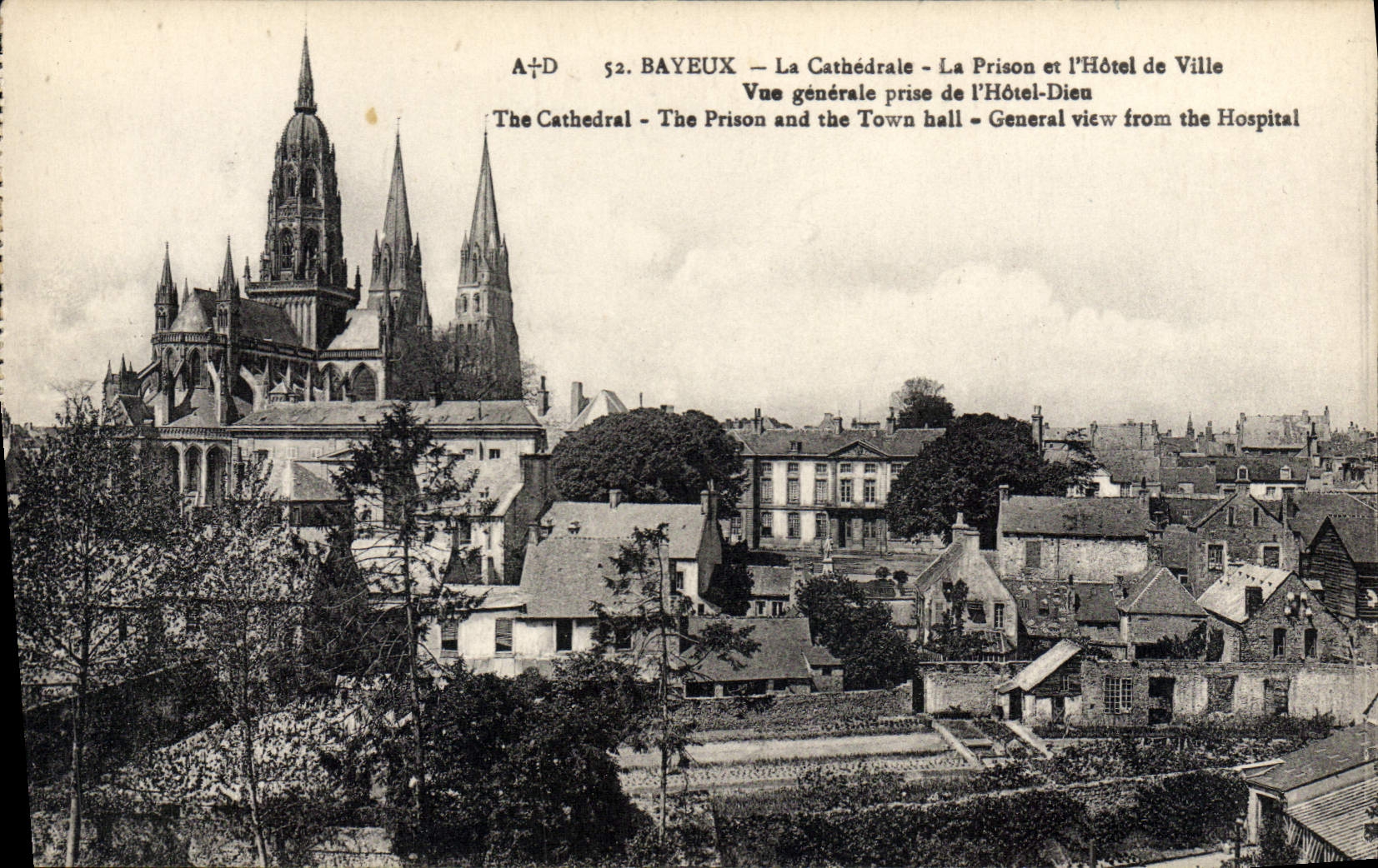 VINTAGE POSTCARD Bayeux the Cathedral the Prison and the Town hall