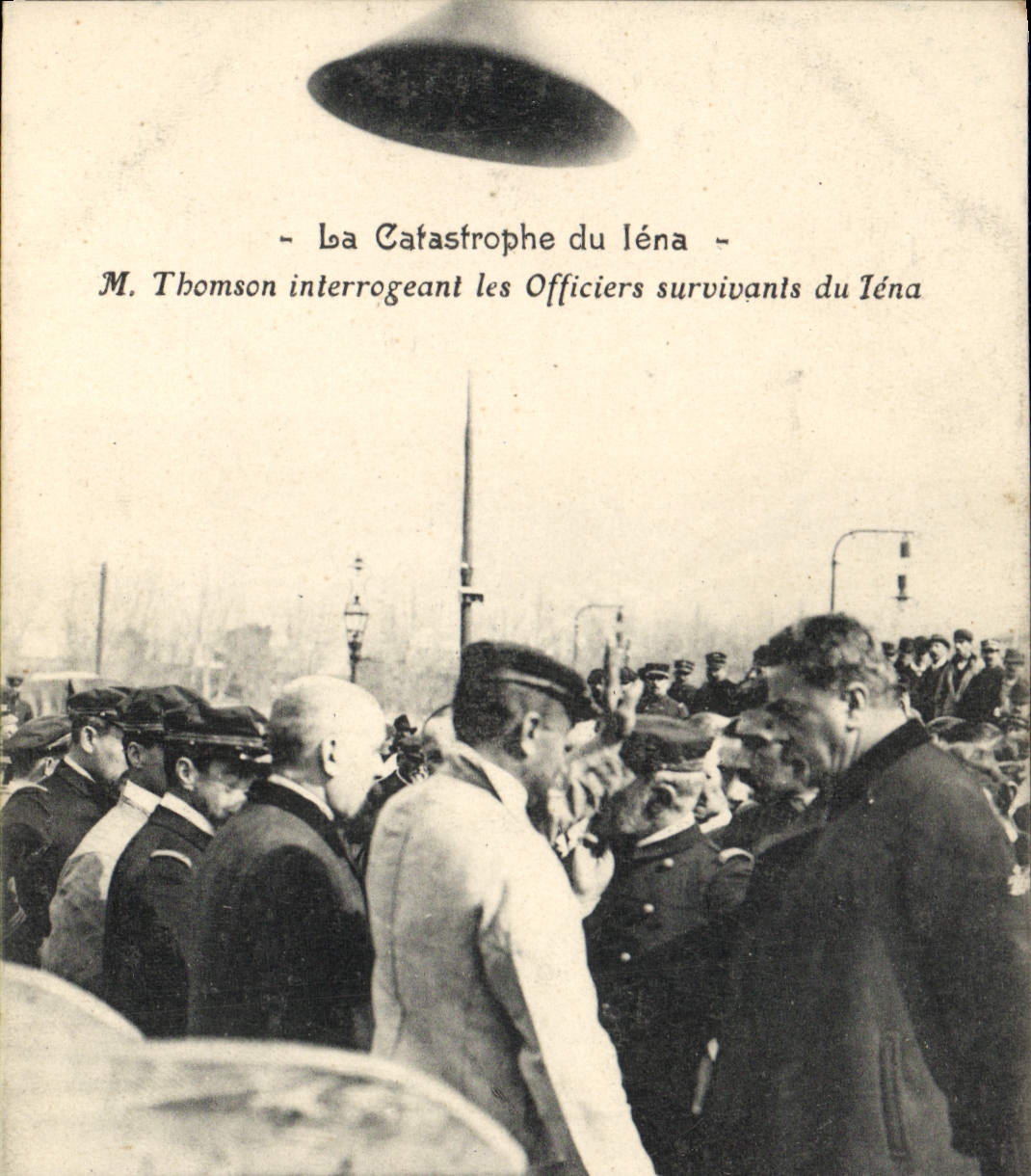 VINTAGE POSTCARD Boat War Catastrophe of the Armor Iena Mr. Thomson questioning the officers surviving of Iena