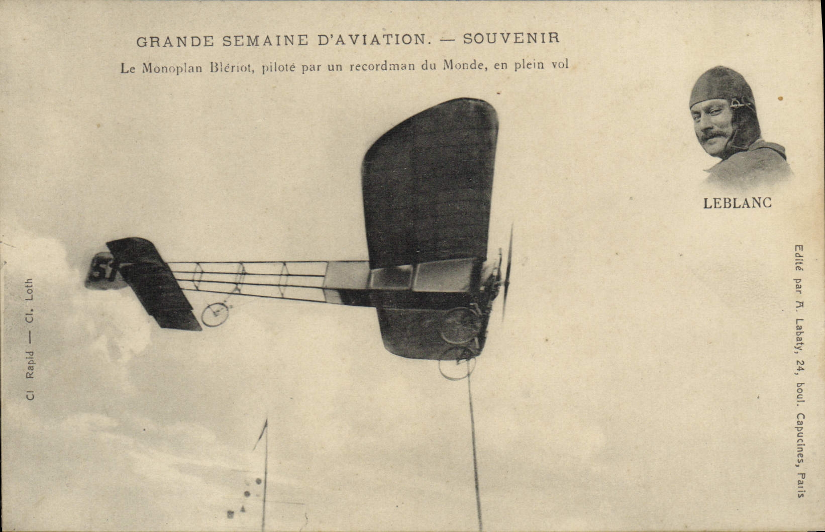 VINTAGE POSTCARD Plane Aviation Great week of aviation Bleriot Monoplane