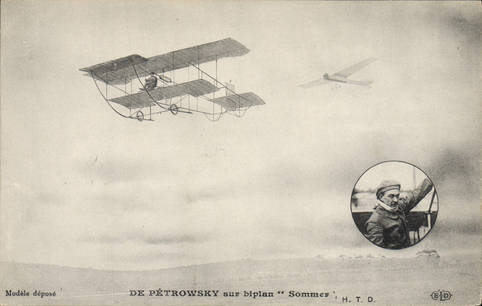 VINTAGE POSTCARD Plane Aviation De Petrowsky on biplane To summon