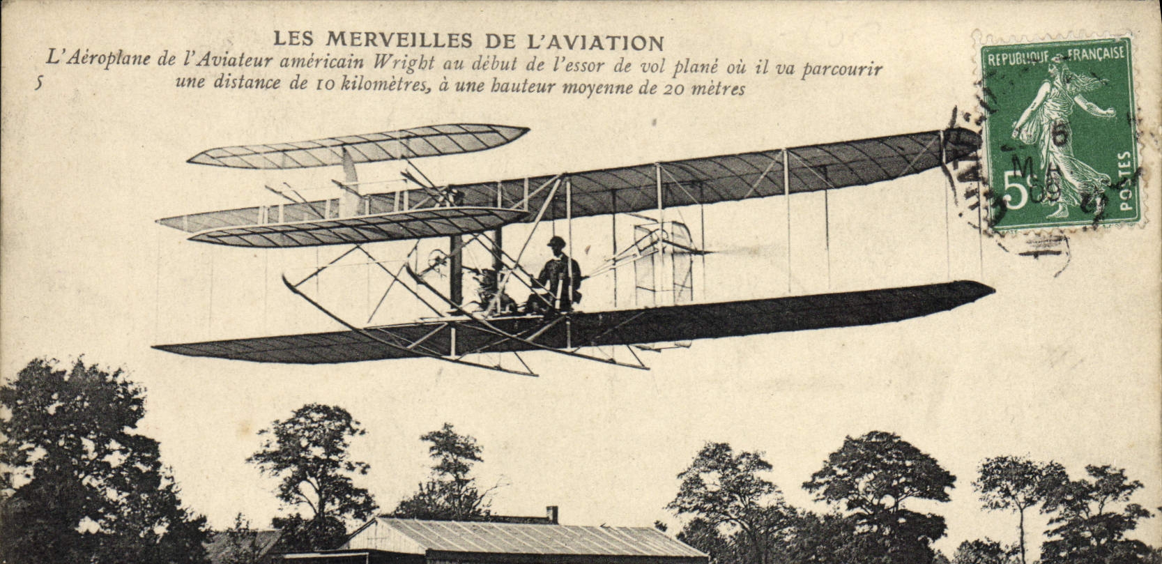 VINTAGE POSTCARD Plane Aviation Airplane of the American aviator Wright