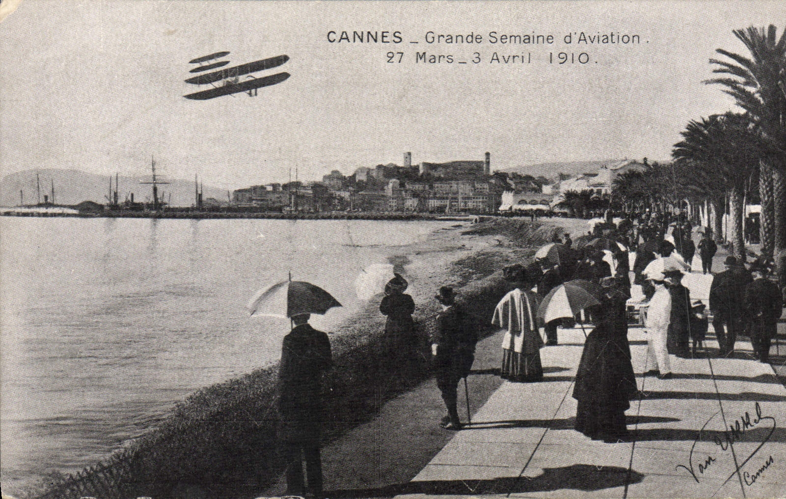 VINTAGE POSTCARD Plane Cannes Aviation Great week of aviation March 27th, 3 April 1910