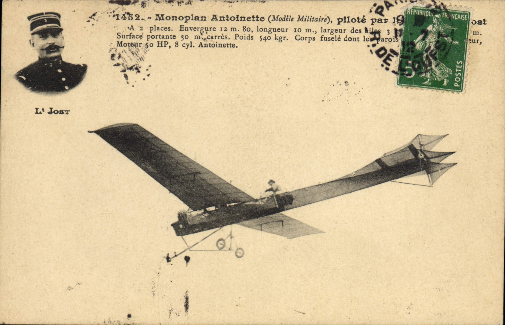 VINTAGE POSTCARD Plane Aviation Monoplane Antoinette