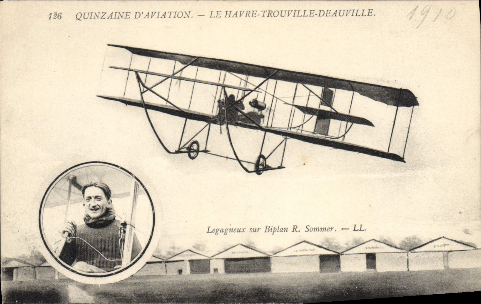 VINTAGE POSTCARD Plane Aviation About fifteen aviation Le Havre Trouville Legagneux Deauville