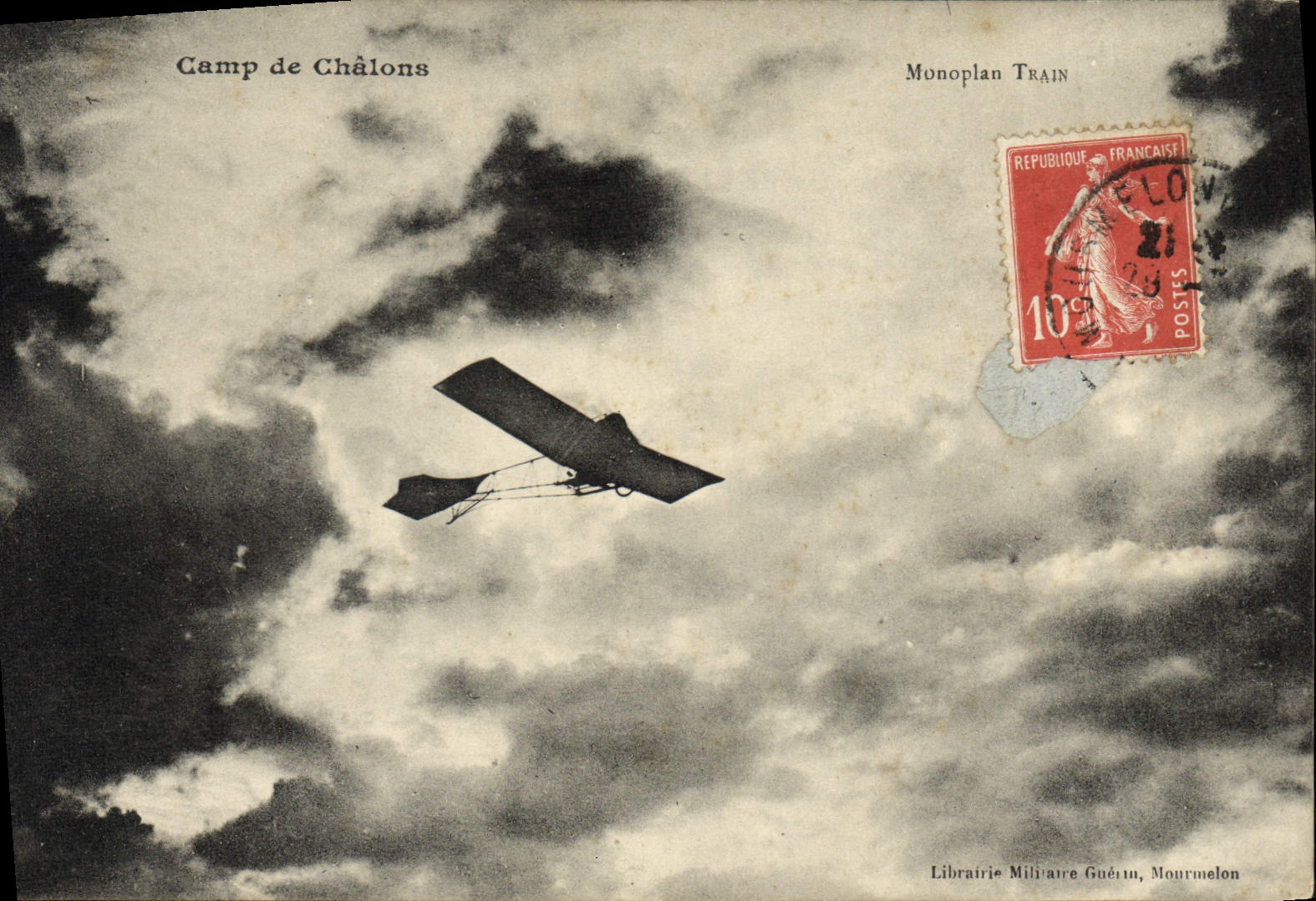 VINTAGE POSTCARD Plane Aviation Camp of Trawl-nets Monoplane Train