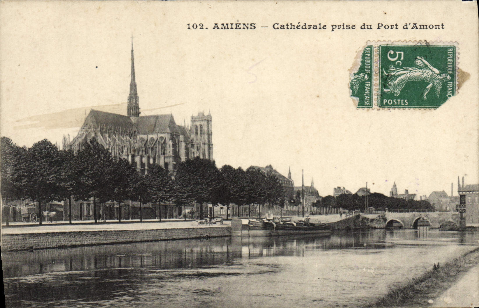 VINTAGE POSTCARD Amiens Cathedral Taken Of the Port Of Upstream