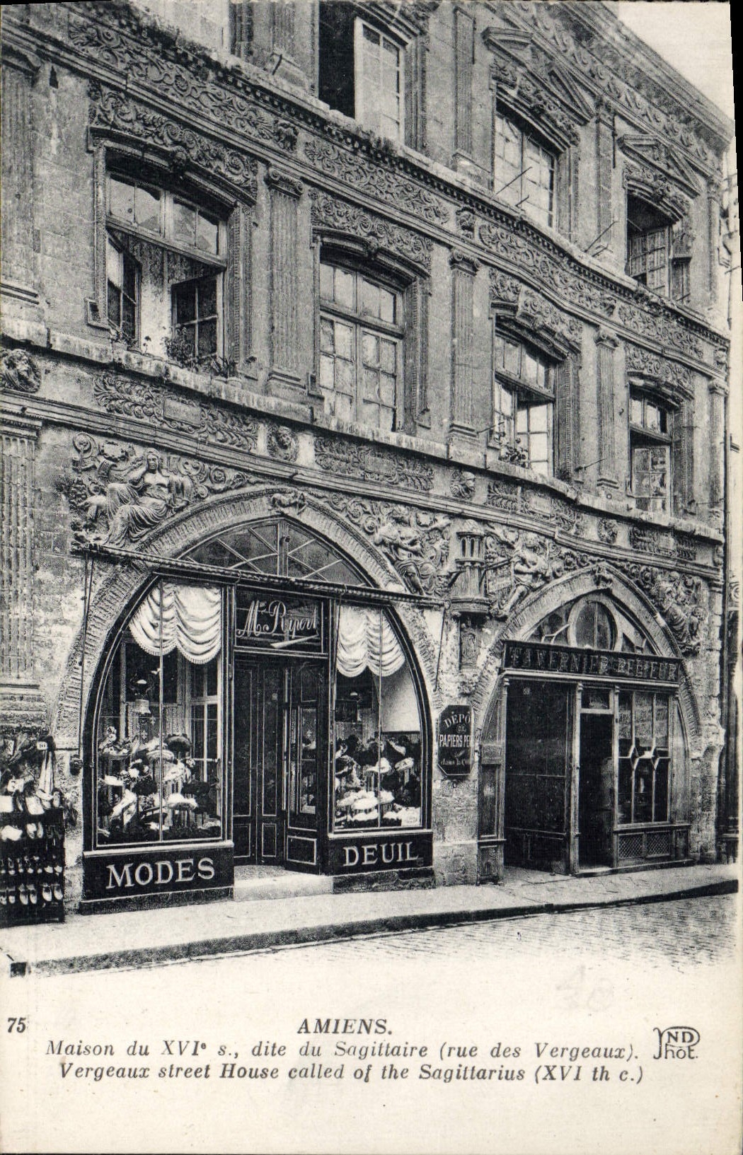 VINTAGE POSTCARD Amiens House Of Known as Of Sagittarius Street of Vergeaux Tavernier