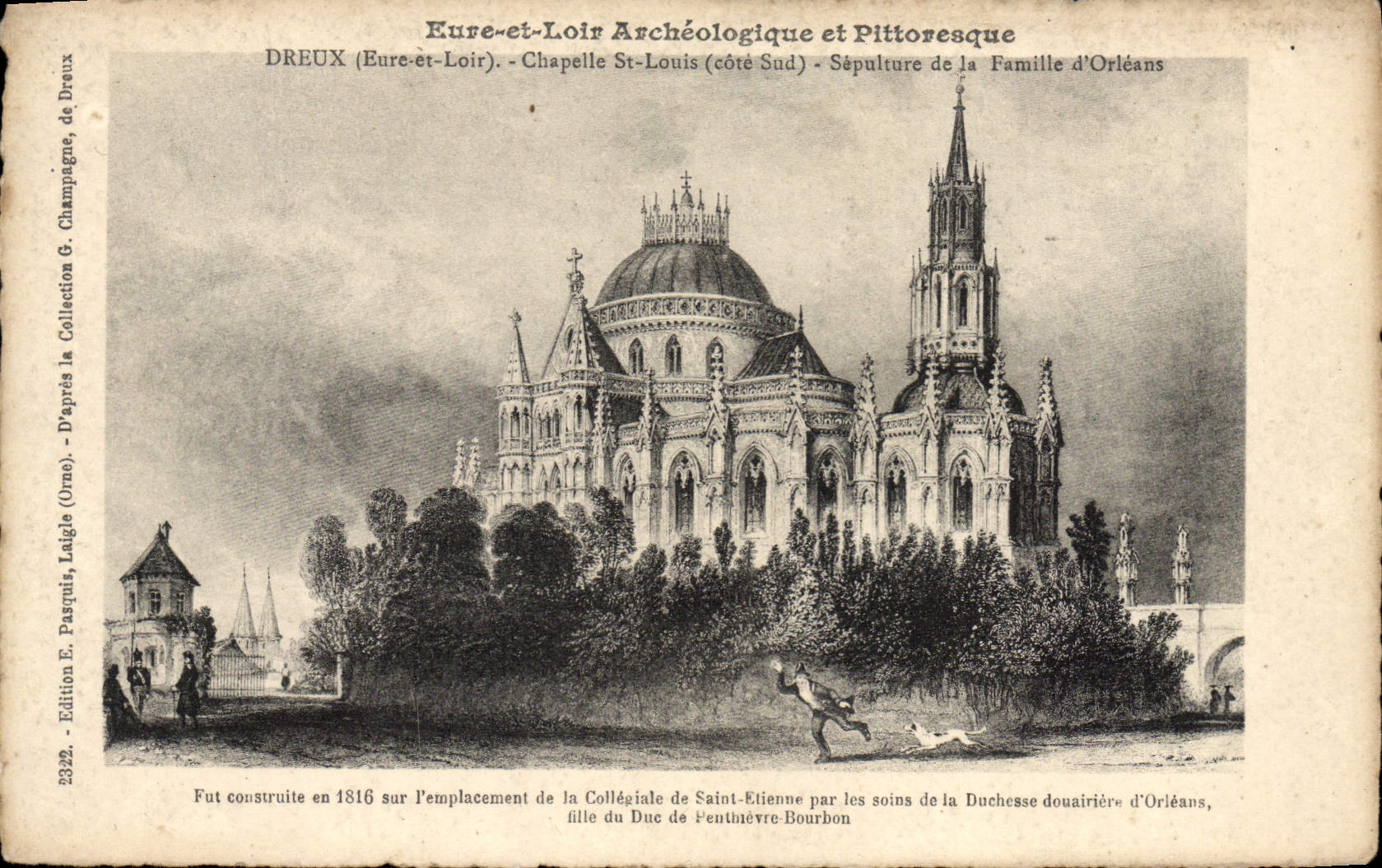 Entierro de Dreux Chaptelle St. Louis de la POSTAL de la VENDIMIA de la familia de Orleans