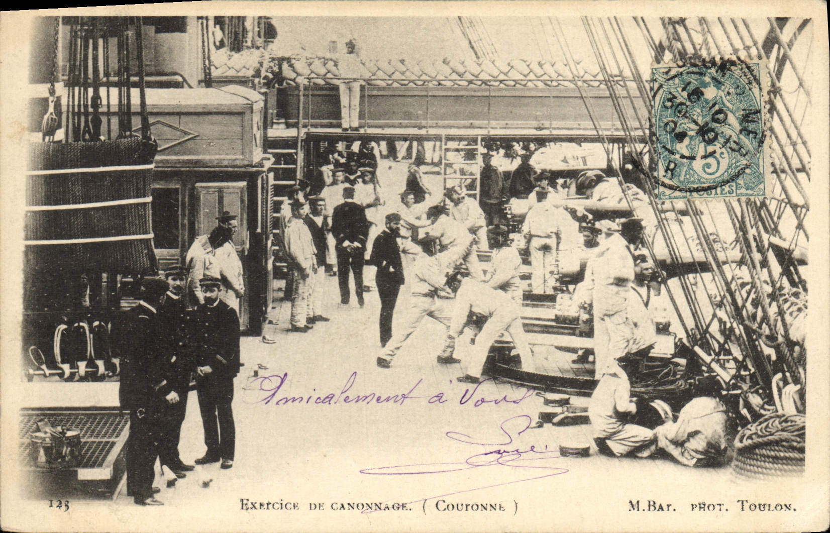 CPA Bateau Exercice de canonnage Couronnee