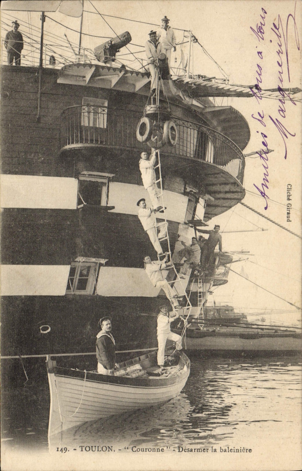 CPA Bateau Toulon Couronne Desarmer la baleiniere Baleine 