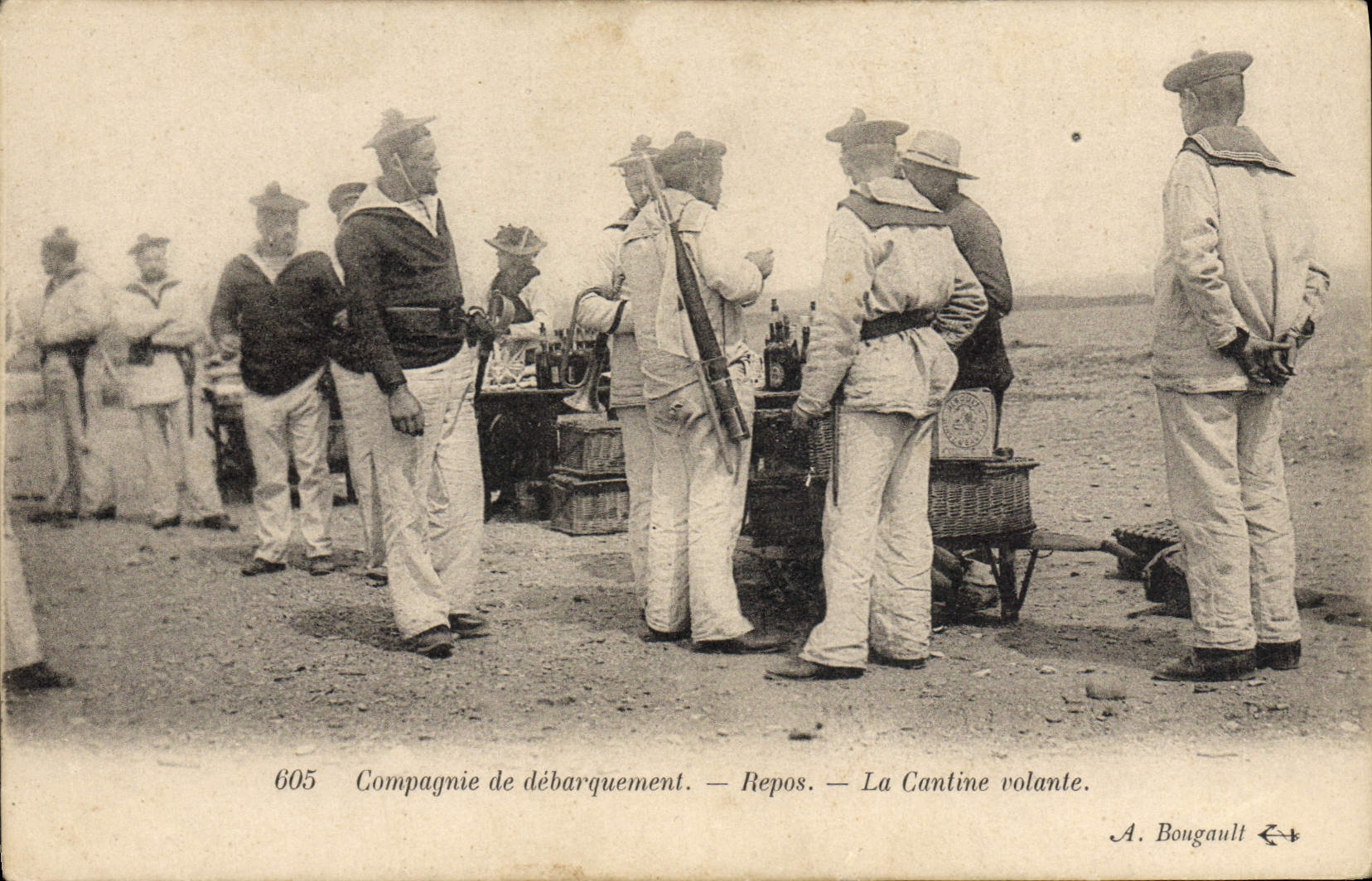 VINTAGE POSTCARD Boat Company of unloading Rest the flying canteen