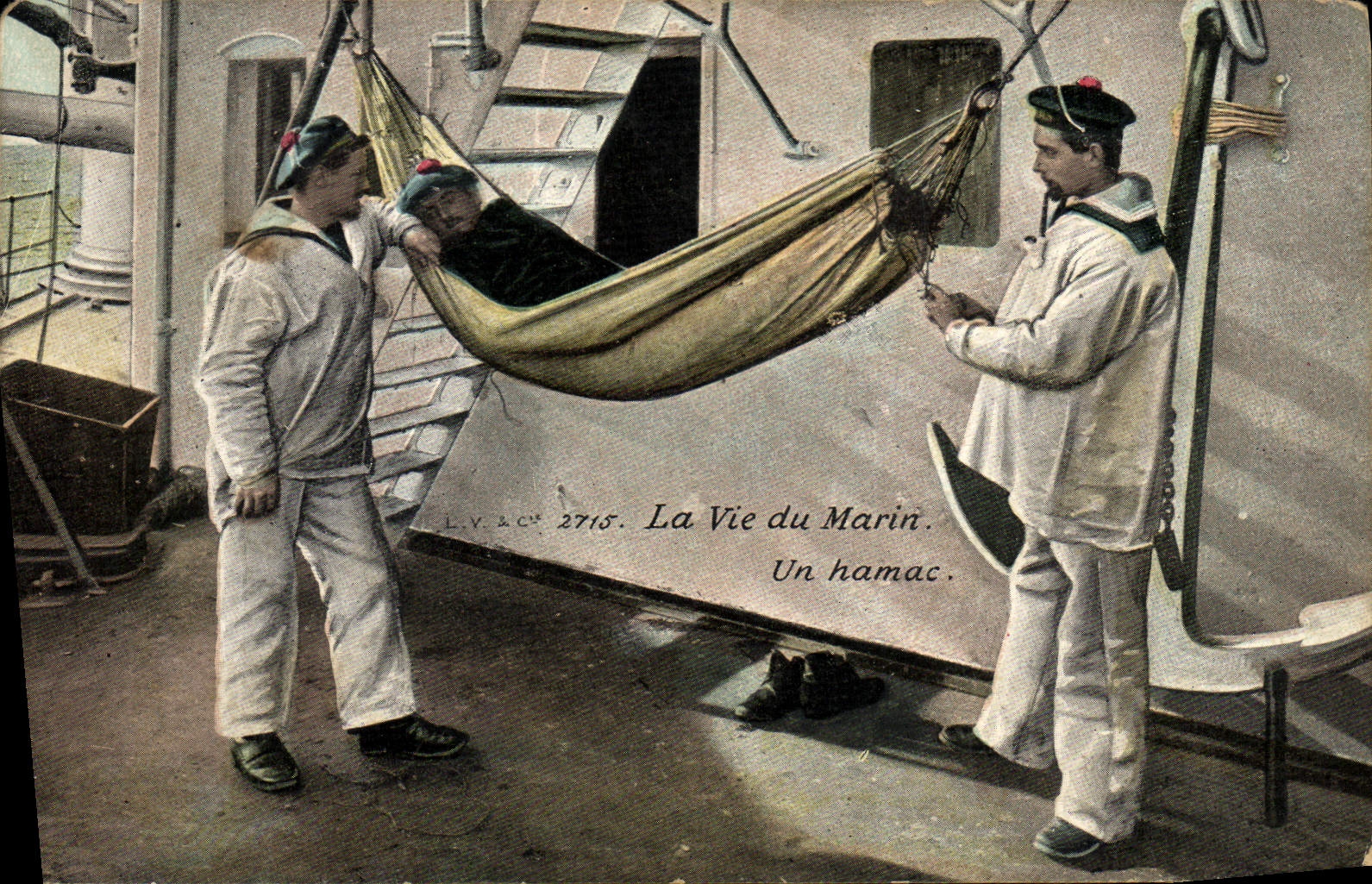 VINTAGE POSTCARD Boat life of the sailor a hammock