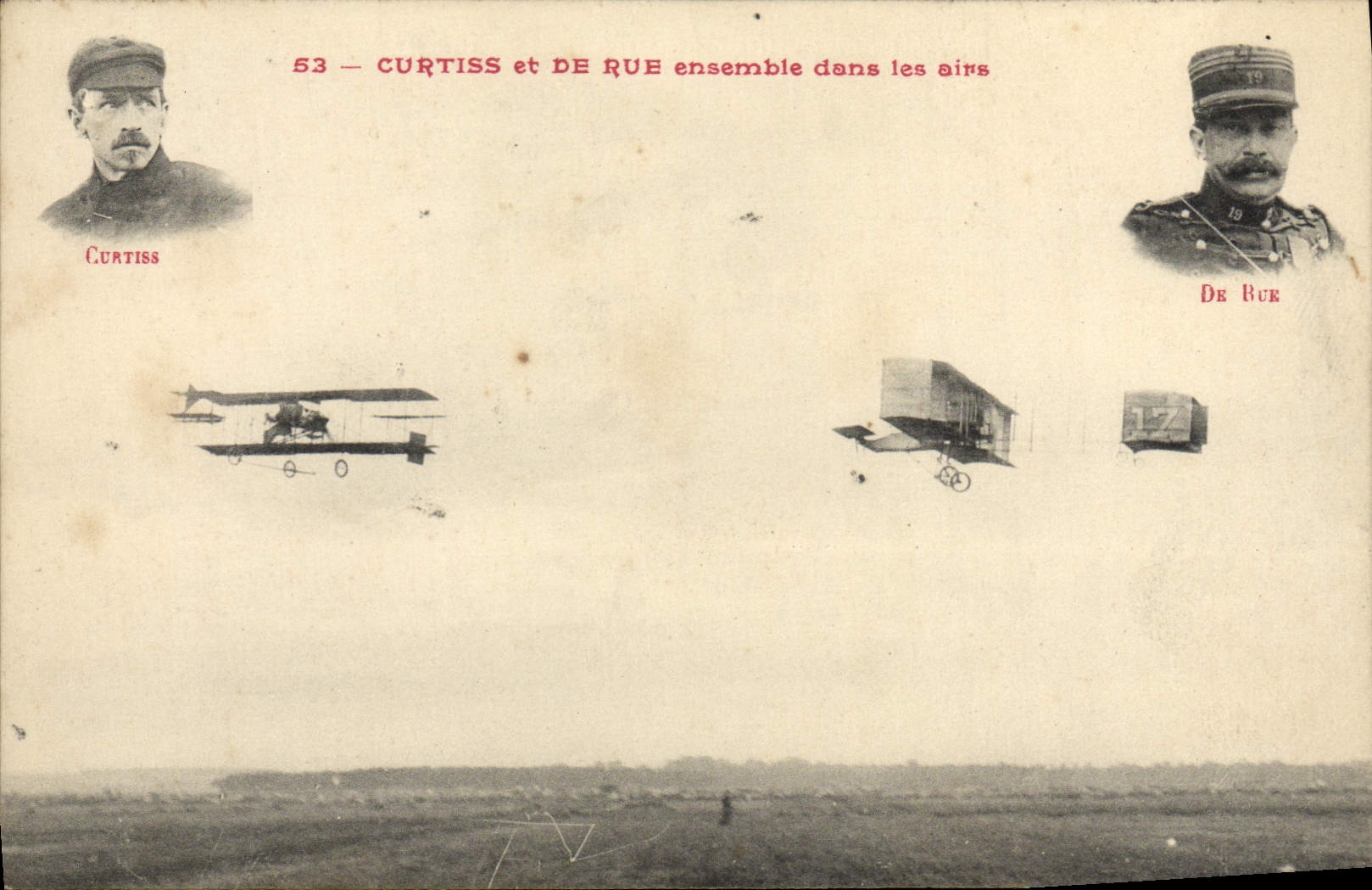 CPA Avion Aviation Curtiss et De Rue ensemble dans les airs