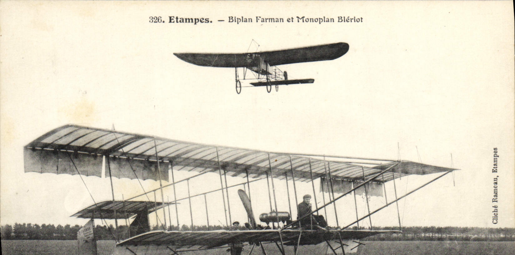VINTAGE POSTCARD Biplane Plane Aviation Stamps Farman and Bleriot monoplane