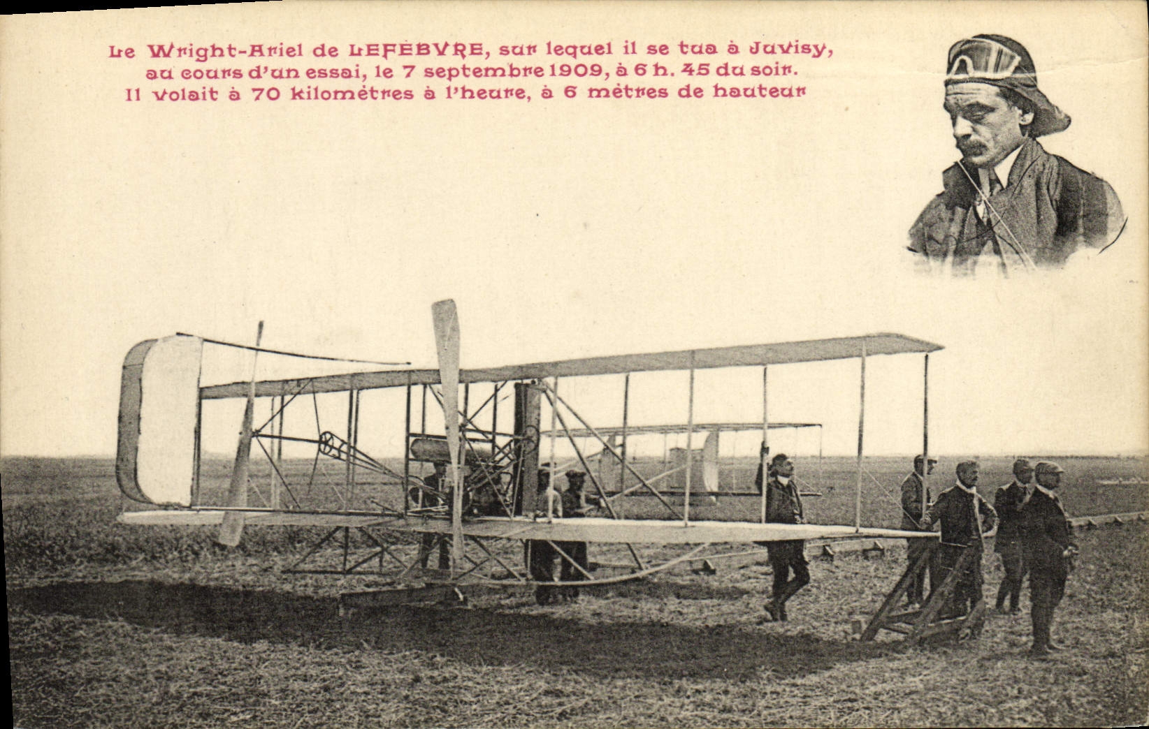 VINTAGE POSTCARD Avion Aviation Wright Ariel de Lefebvre on which it committed suicide has Juvisy
