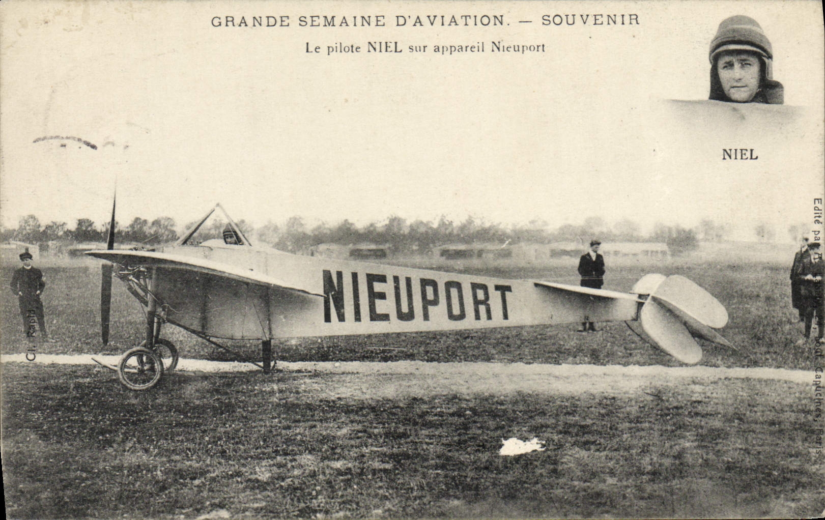 VINTAGE POSTCARD Plane Aviation Great week of aviation the Niel pilot on Nieuport apparatus