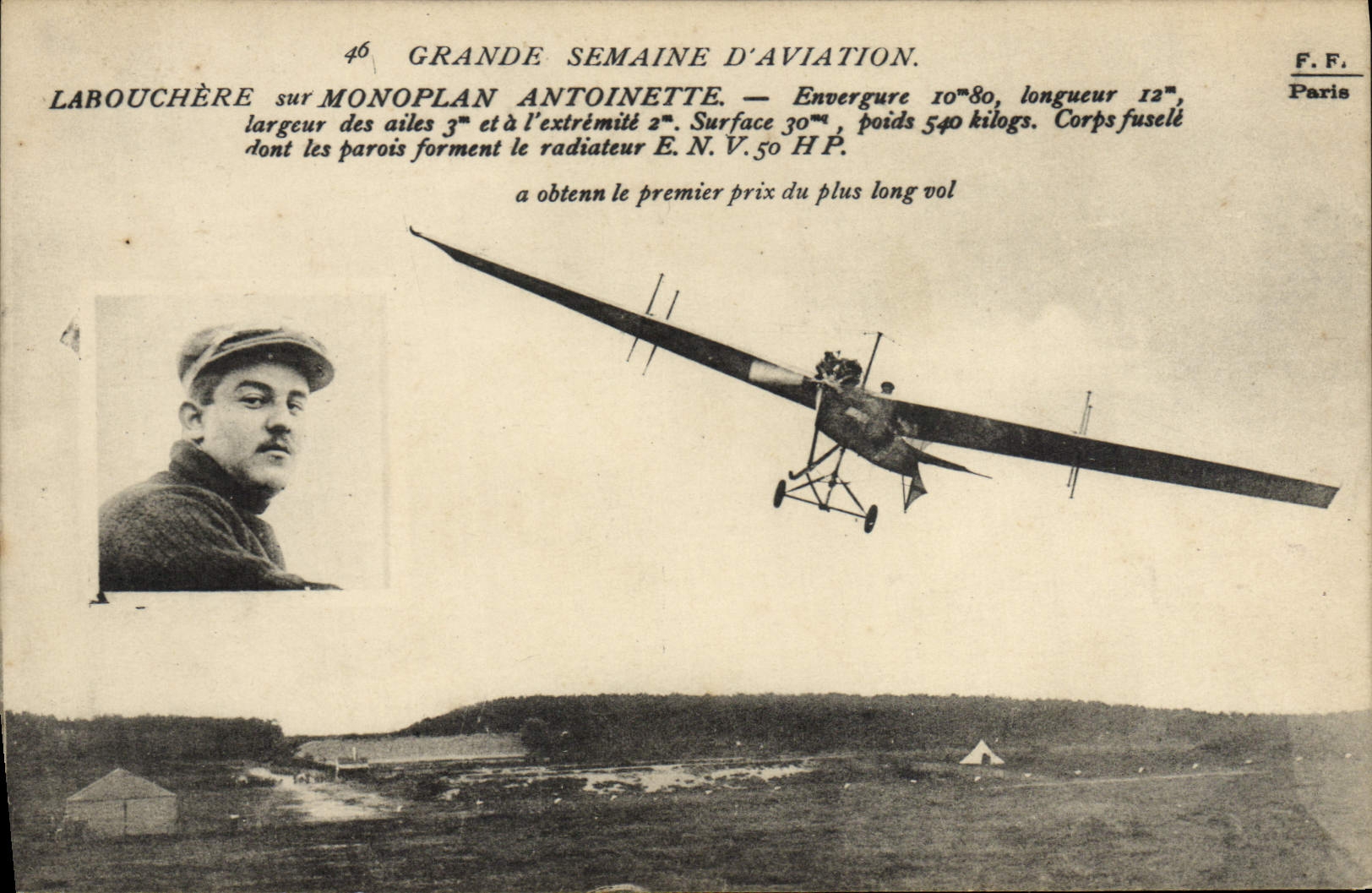 VINTAGE POSTCARD Plane Aviation Great week of Labouchere aviation on monoplane Antoinette