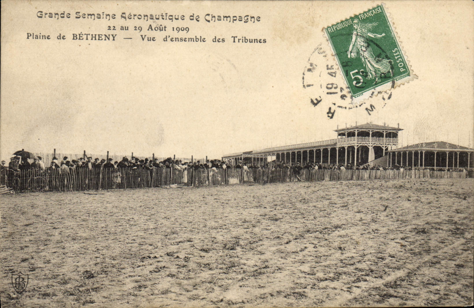 CPA Avion Aviation Grande semaine Champagne Plaine de Betheny Vue d'ensemble des tribunes