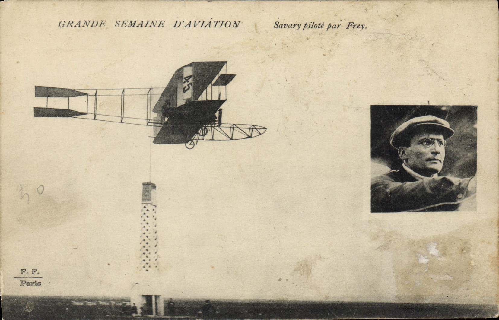 CPA Avion Aviation Grande semaine Savary pilote par Frey