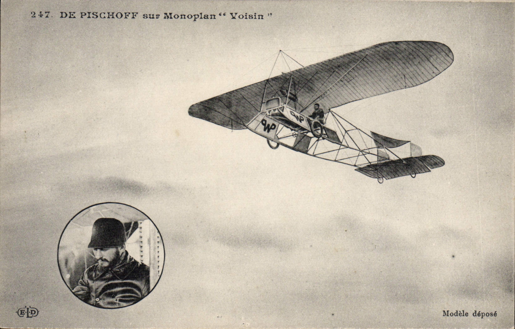VINTAGE POSTCARD Plane Aviation De Pischoff on Close monoplane