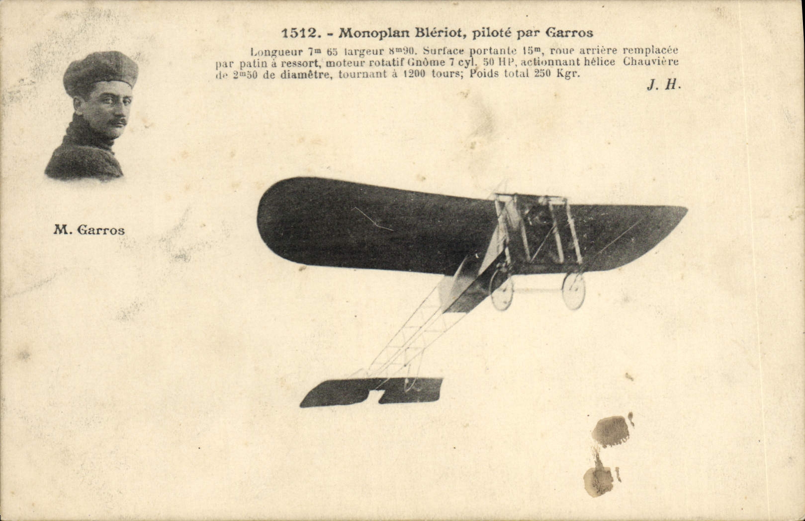VINTAGE POSTCARD Avion Aviation Bleriot Monoplane controls by Garros