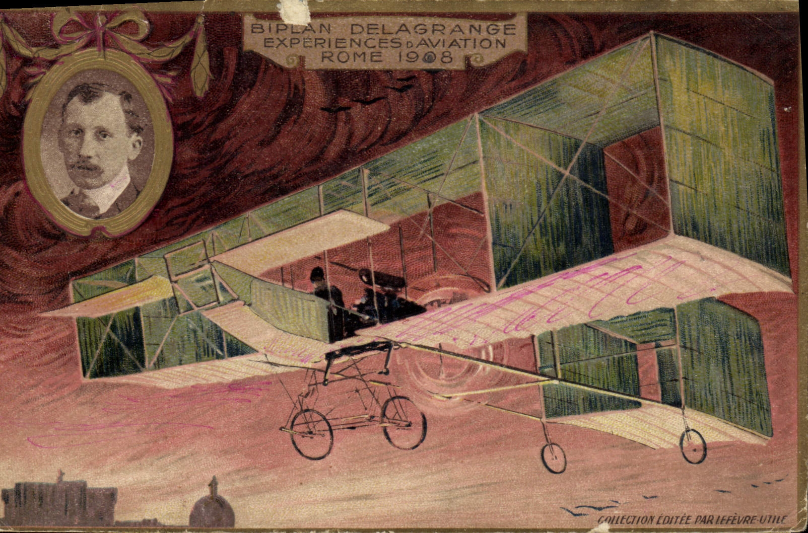 VINTAGE POSTCARD Plane Aviation Biplane Delagrange Rome 1908 Italy Italy