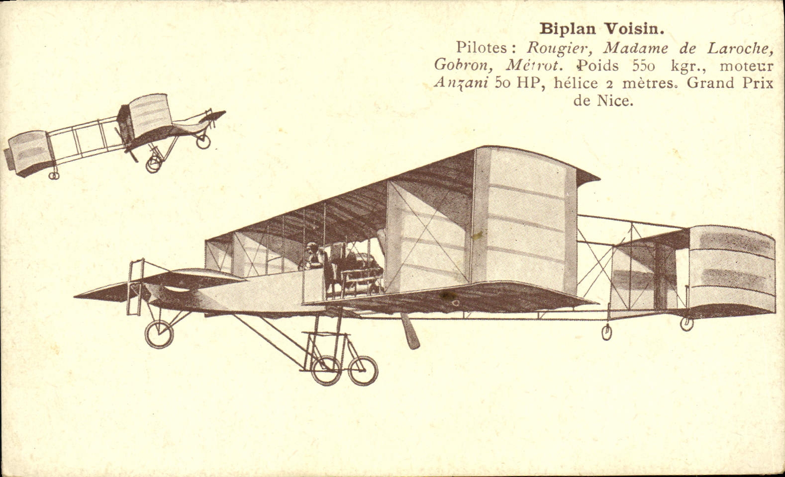 VINTAGE POSTCARD Plane Aviation Close Biplane Rougier Madam de Laroche Gobron Metrot