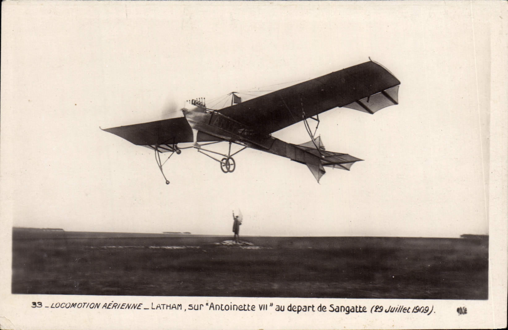 VINTAGE POSTCARD Plane Latham Aviation on Antoinette VII at the beginning of Sangatte July 29th, 1909
