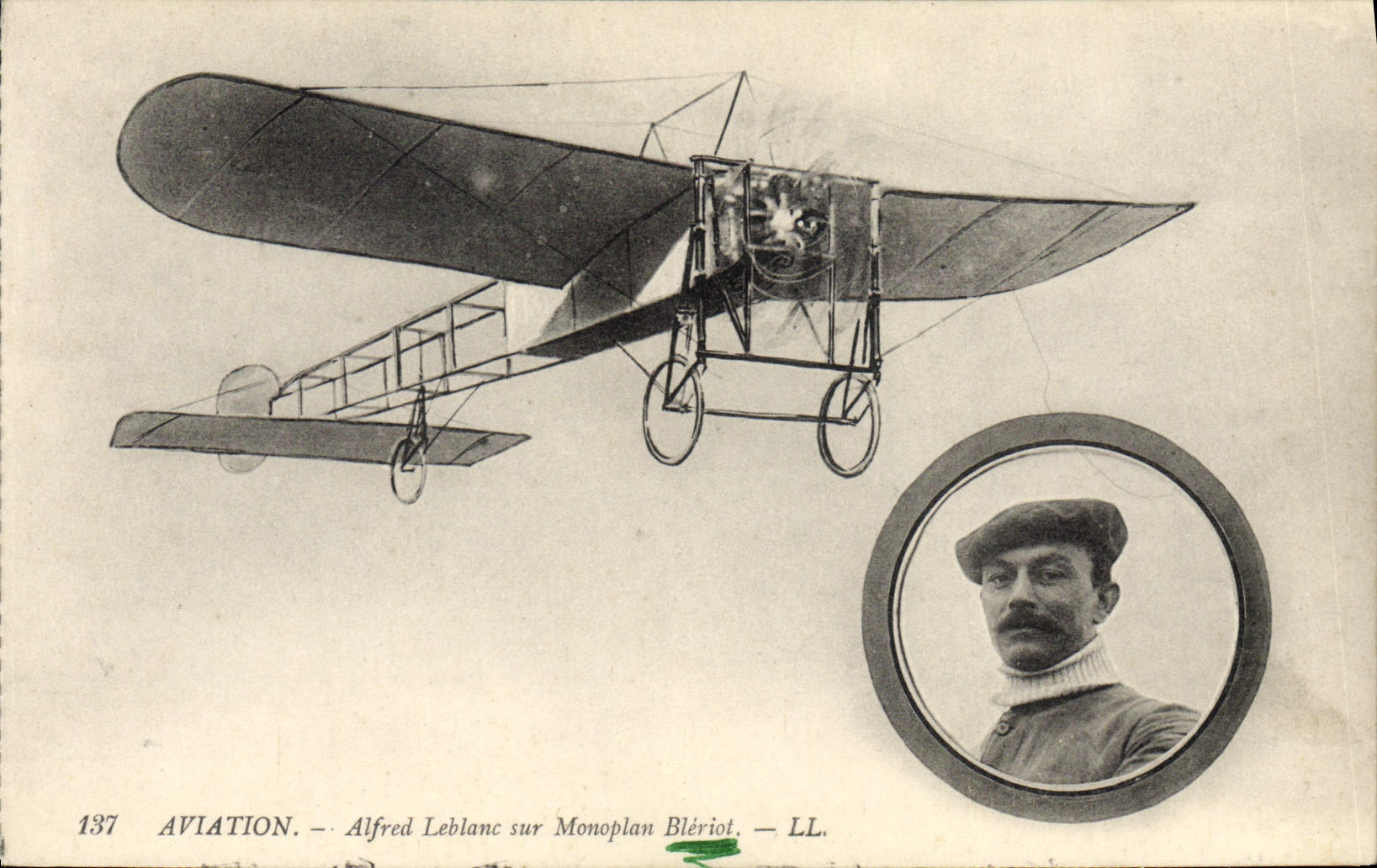 VINTAGE POSTCARD Plane Aviation Alfred Leblanc on Bleriot monoplane