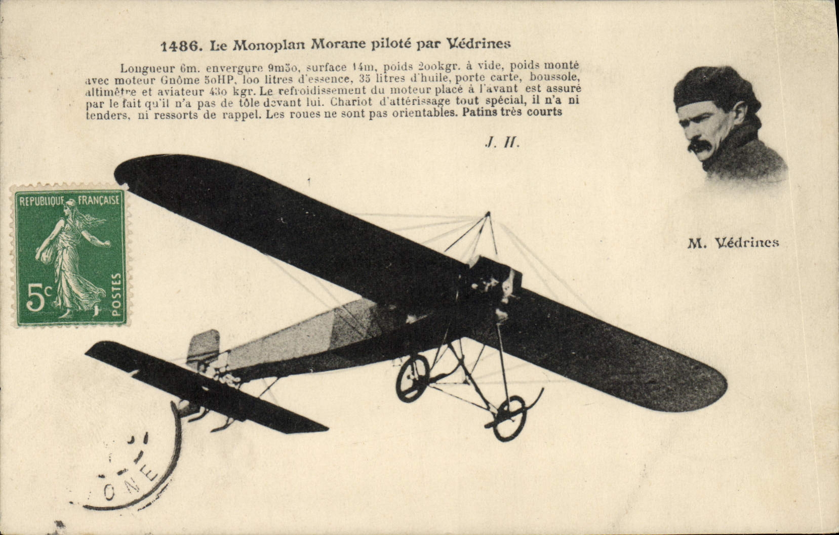 VINTAGE POSTCARD Avion Aviation the Morane monoplane controls by Vedrines